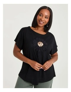 Lena Applique Top Black