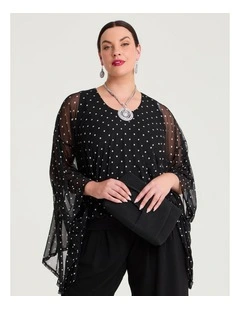 Polka Dot Mesh Party Top Black/white