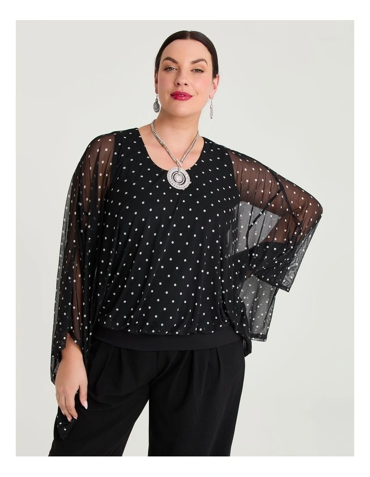 Polka Dot Mesh Party Top Black/white image 3