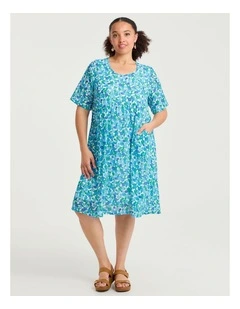 Crushed Empire Line Dress White/green