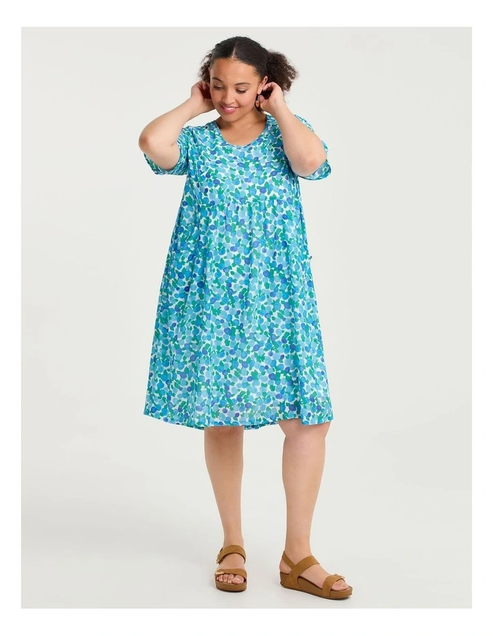 Crushed Empire Line Dress White/green image 3