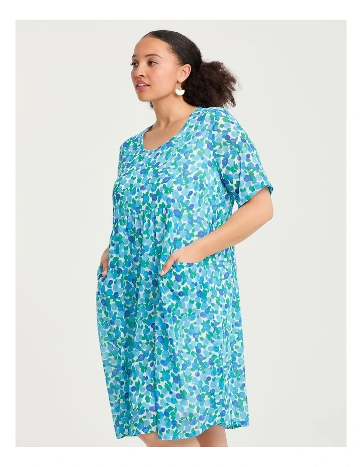 Crushed Empire Line Dress White/green image 4