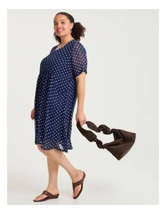 Crushed Empire Line Dress Navy/white