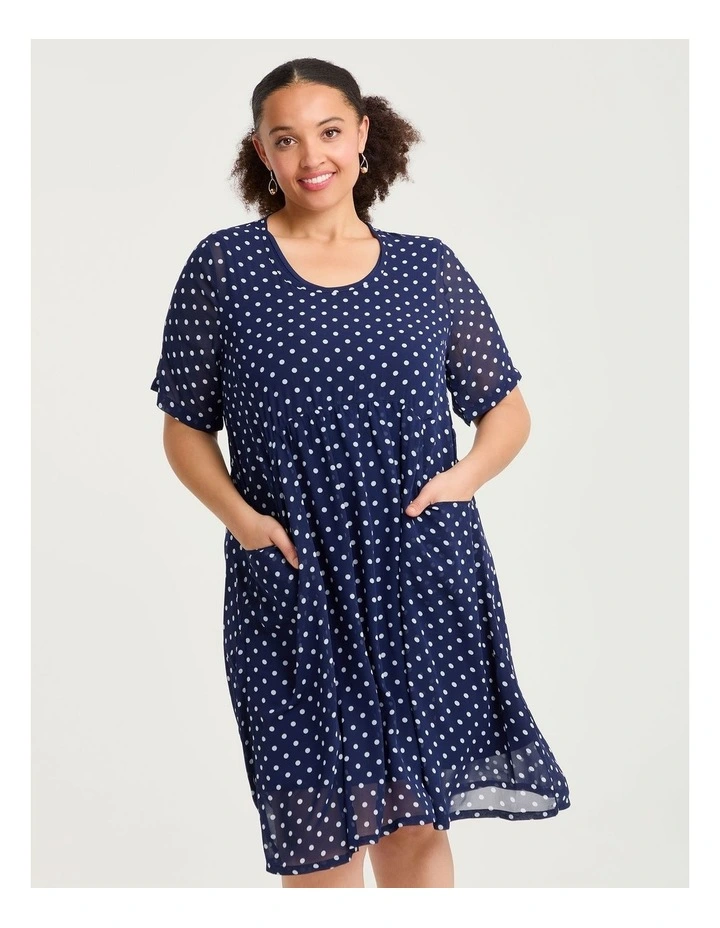 Crushed Empire Line Dress Navy/white image 3