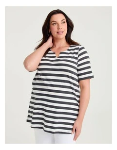 Cotton Notch Neck Top Charcoal/milk