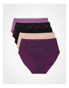 5 Pack Cotton Ditsy Leaf Briefs Multi