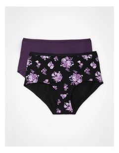 2 Pack Cotton Floral Briefs Purple Floral