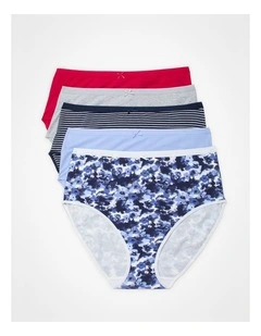 5 Pack Cotton Blue Floral Briefs Multi