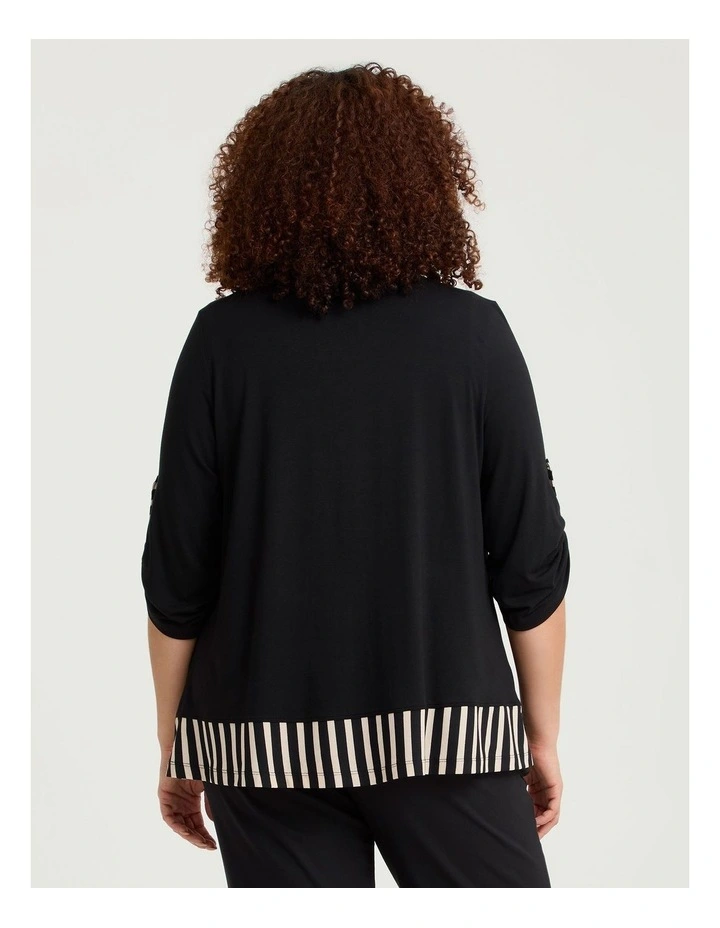Stripe Panel Natural Cardigan Black Beige Stripe image 2