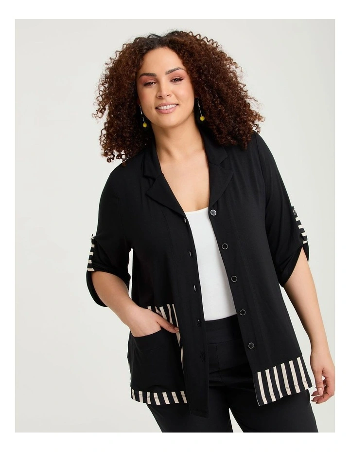 Stripe Panel Natural Cardigan Black Beige Stripe image 3