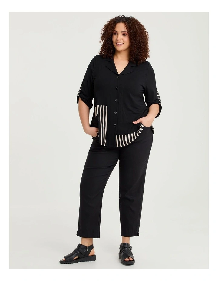 Stripe Panel Natural Cardigan Black Beige Stripe image 4