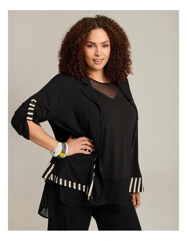 Stripe Panel Natural Cardigan Black Beige Stripe image 5