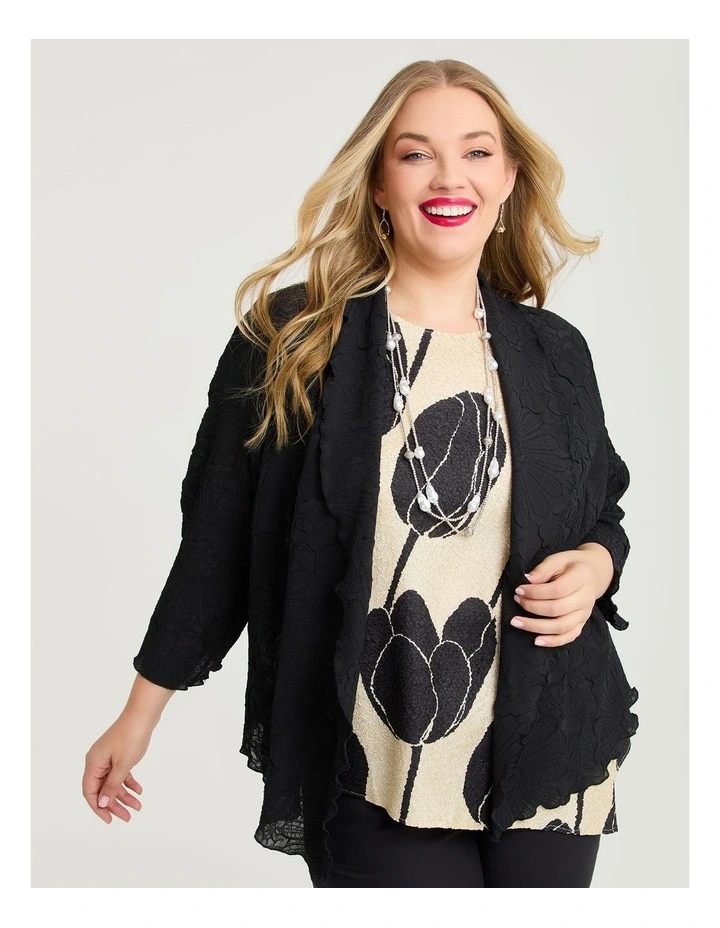 Plisse Chiffon Cardigan in Black image 3