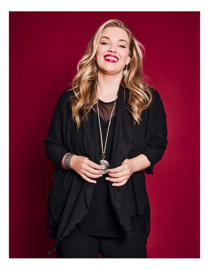 Plisse Chiffon Cardigan in Black image 5