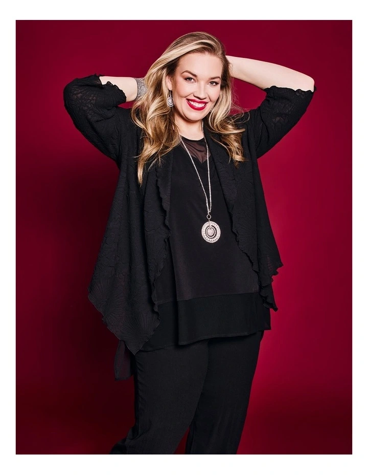 Plisse Chiffon Cardigan in Black image 6