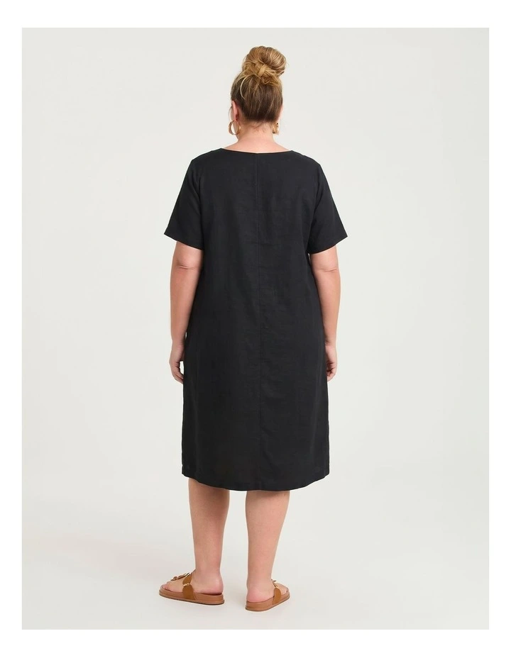 Cotton Linen Spliced Dress in Black image 2
