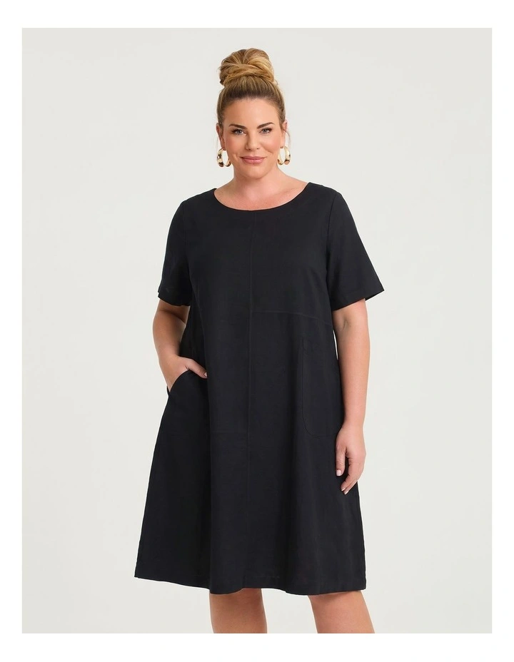 Cotton Linen Spliced Dress in Black image 4
