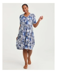 Tulip Luna Dress Blue Beige Print