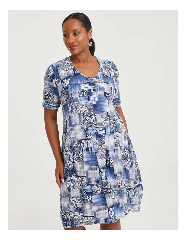 Tulip Luna Dress Blue Beige Print image 3