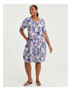 Tulip Luna Dress Blue Pink Print