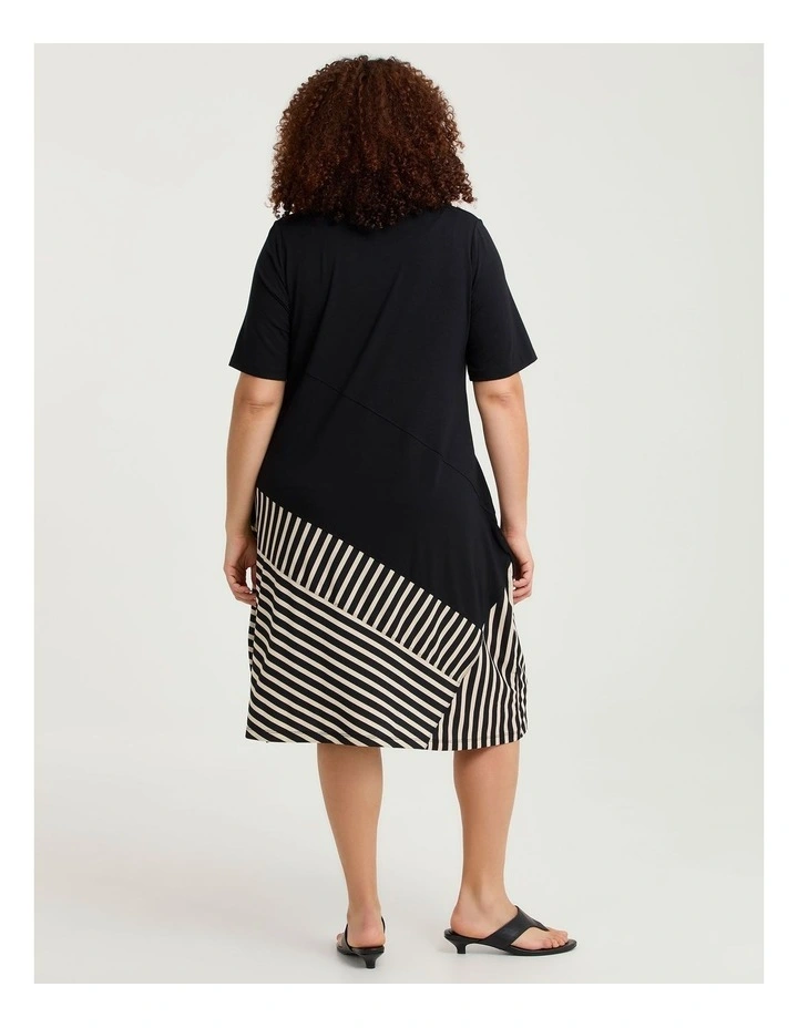 Stripe Panel Natural Tulip Dress Black Beige Stripe image 2