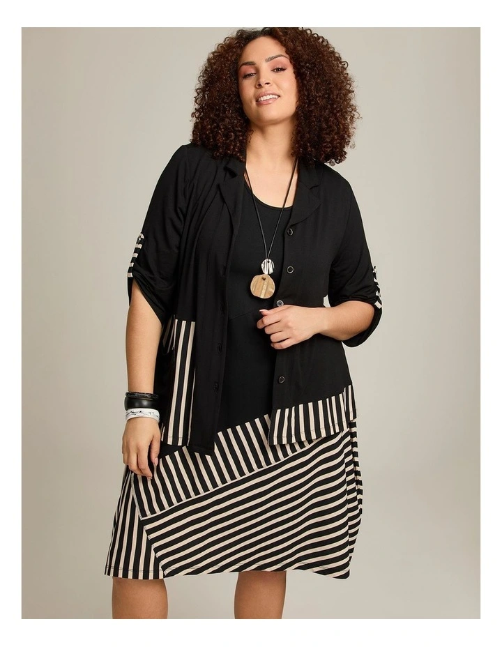 Stripe Panel Natural Tulip Dress Black Beige Stripe image 4