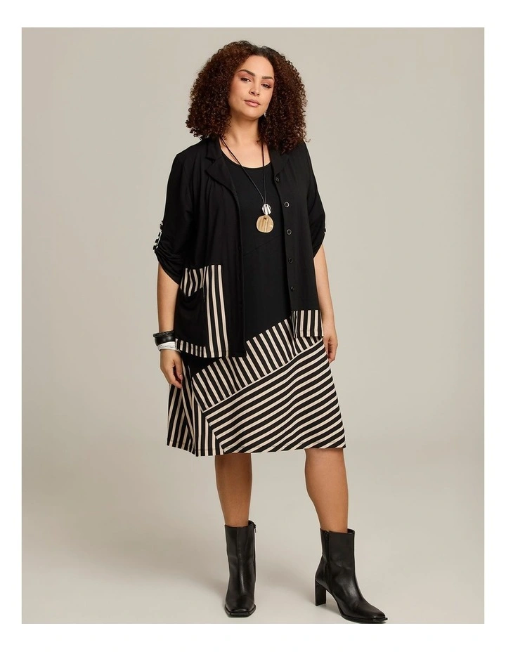 Stripe Panel Natural Tulip Dress Black Beige Stripe image 6