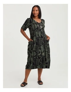 Natural Laura Abstract Dress Black/agave Green