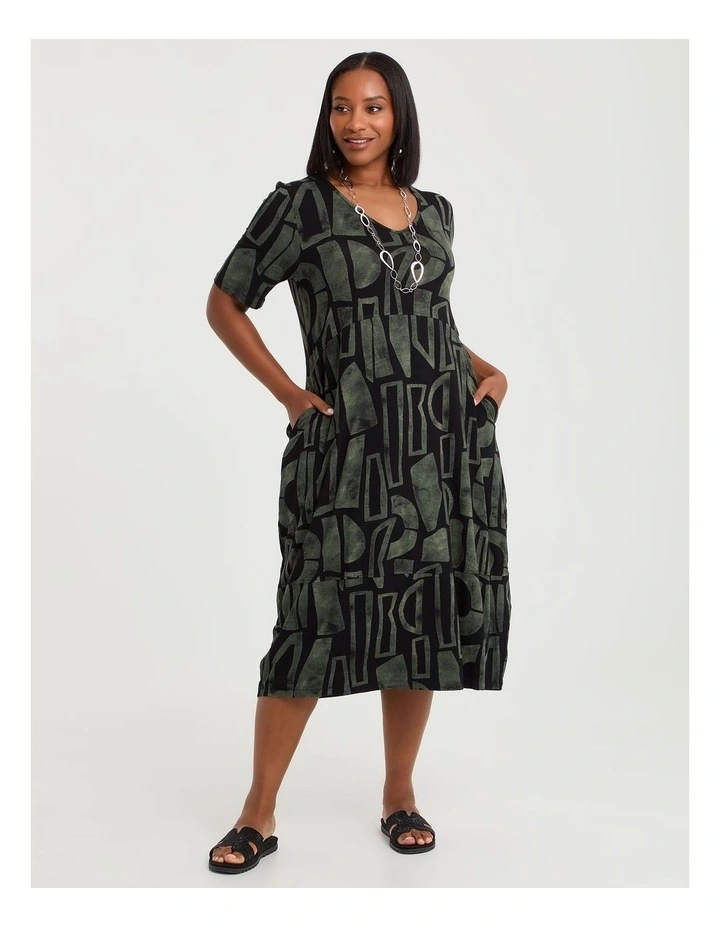 Natural Laura Abstract Dress Black/agave Green image 1