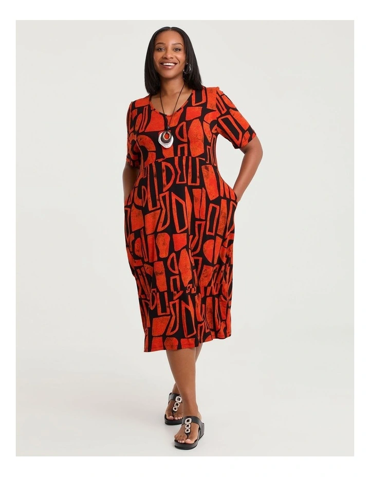 Natural Laura Abstract Dress Black/jaffa Orange image 1
