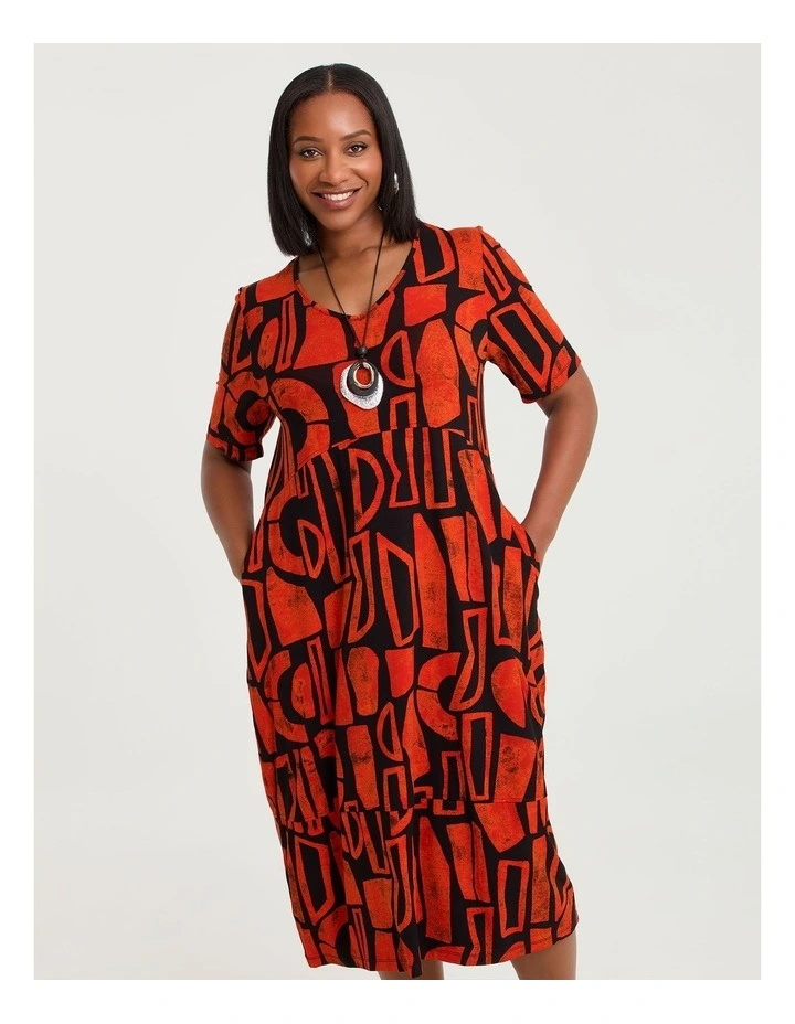 Natural Laura Abstract Dress Black/jaffa Orange image 3