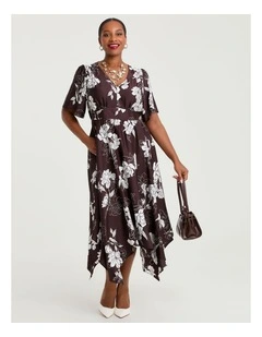 Stencil Floral Midi Event Dress Floral