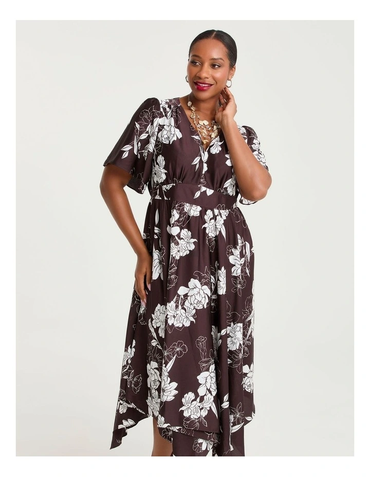 Stencil Floral Midi Event Dress Floral image 4