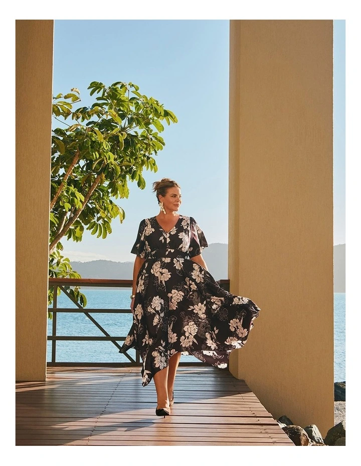 Stencil Floral Midi Event Dress Floral image 7