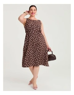 Julia Polka Dot Midi Dress Chocolate/pink