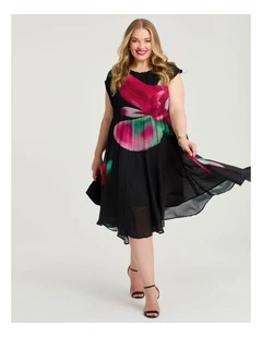 Plisse Chiffon Circle Swing Dress Print
