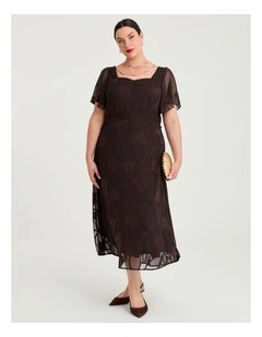 Floral Jacquard Cocktail Maxi Dress Chocolate