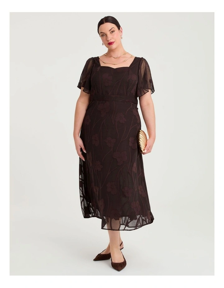 Floral Jacquard Cocktail Maxi Dress Chocolate image 1