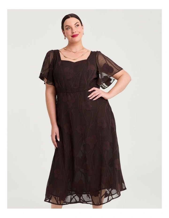 Floral Jacquard Cocktail Maxi Dress Chocolate image 3