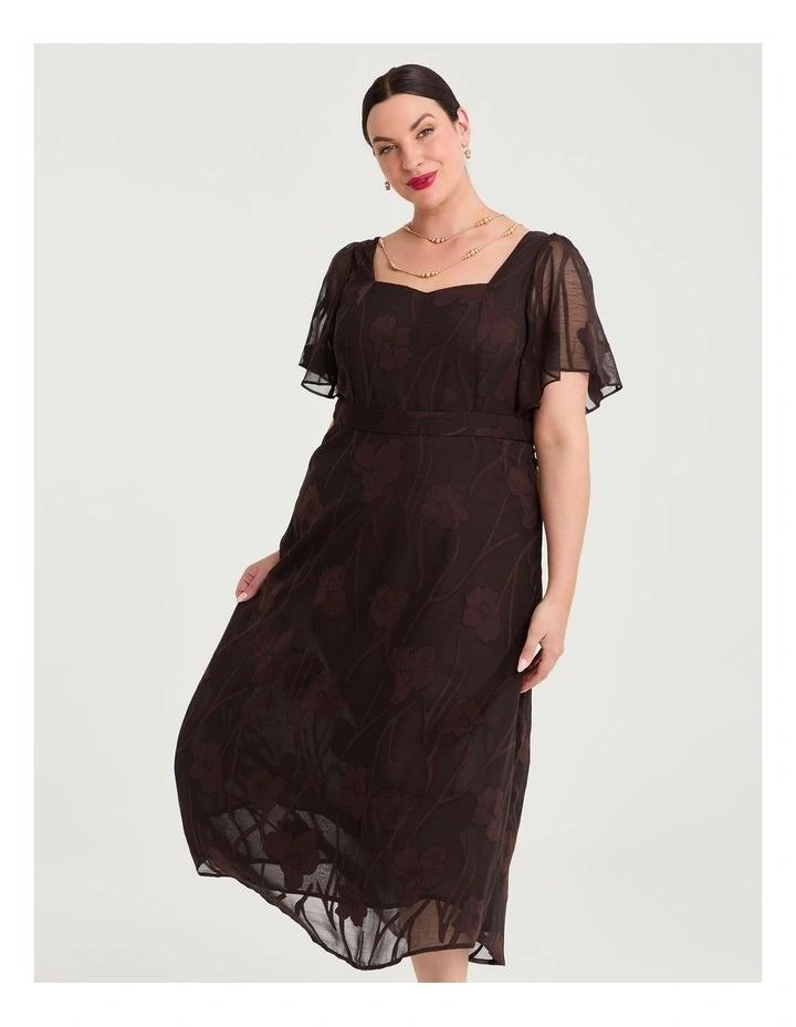 Floral Jacquard Cocktail Maxi Dress Chocolate image 4