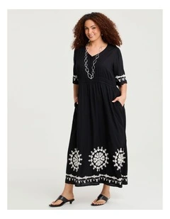 Natural Blaire Embroidered Dress Black