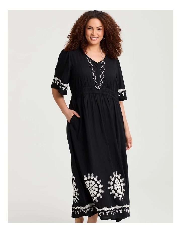 Natural Blaire Embroidered Dress Black image 3