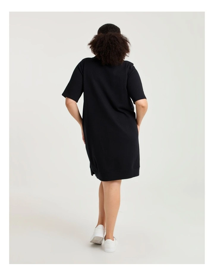 Zip Collar Short Sleeve Sweat Dress Black image 2