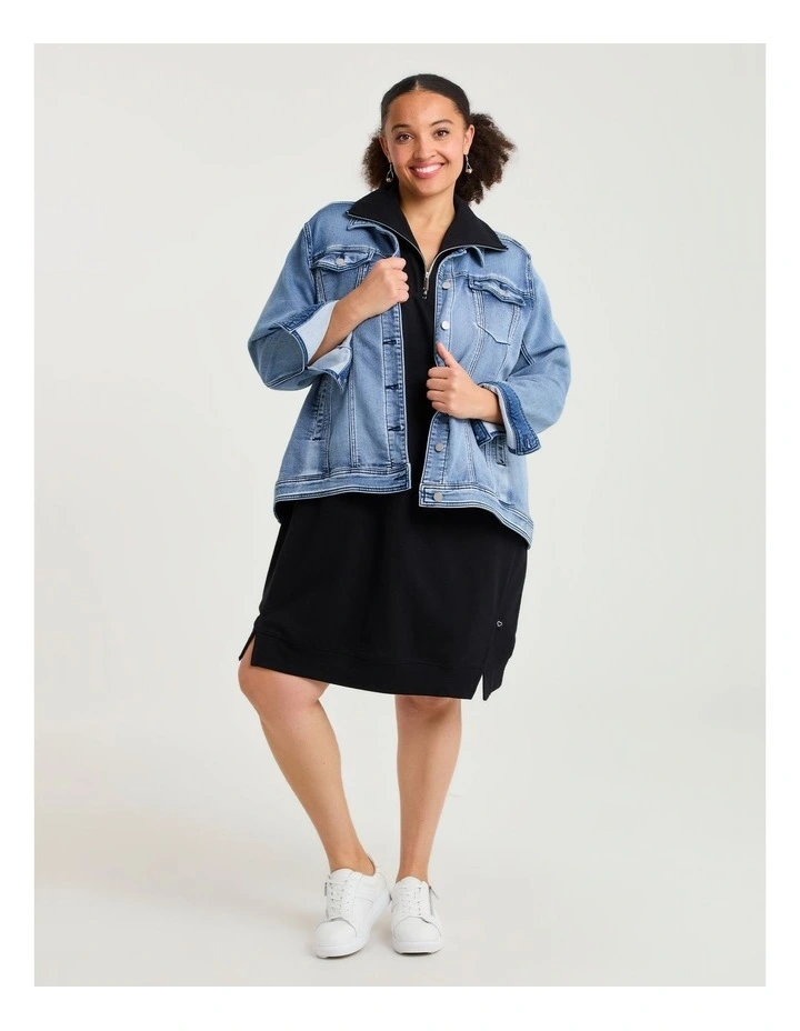 Zip Collar Short Sleeve Sweat Dress Black image 4