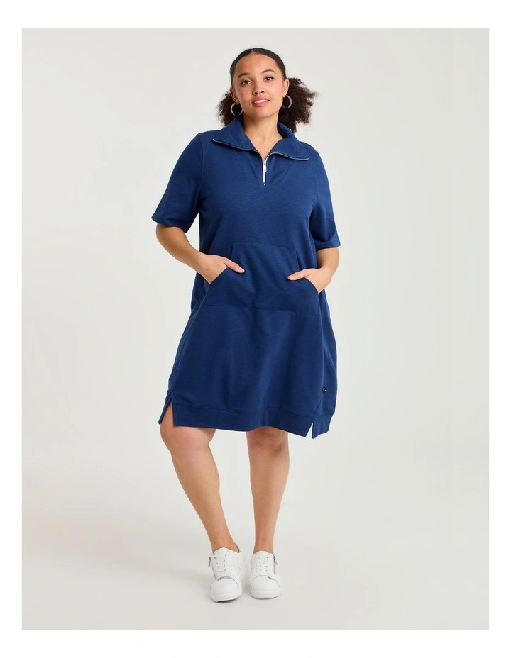 Zip Collar Short Sleeve Sweat Dress Storm image 1