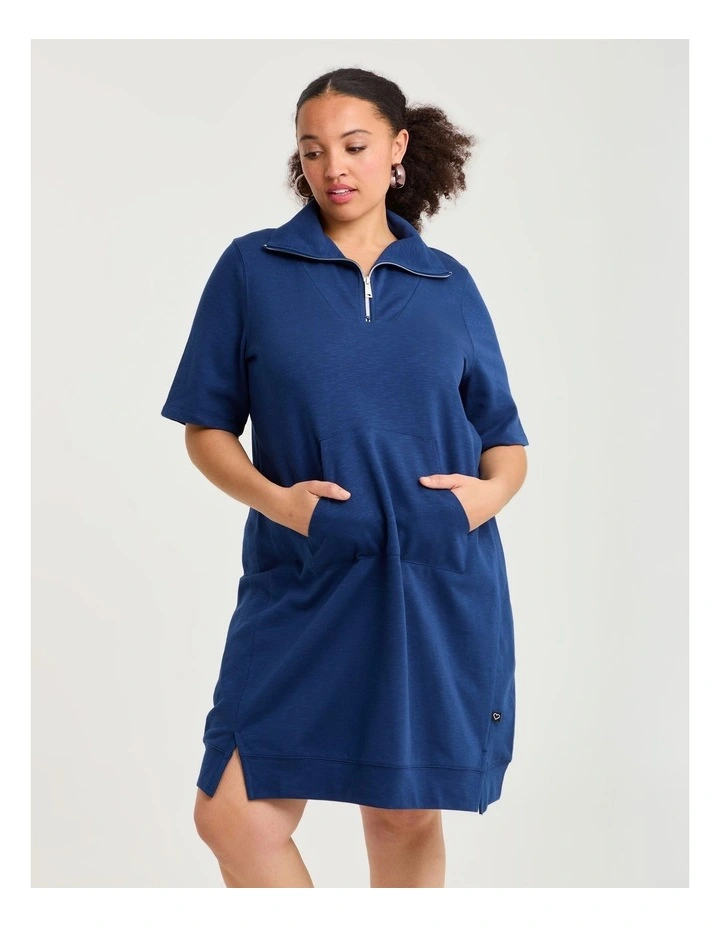 Zip Collar Short Sleeve Sweat Dress Storm image 3