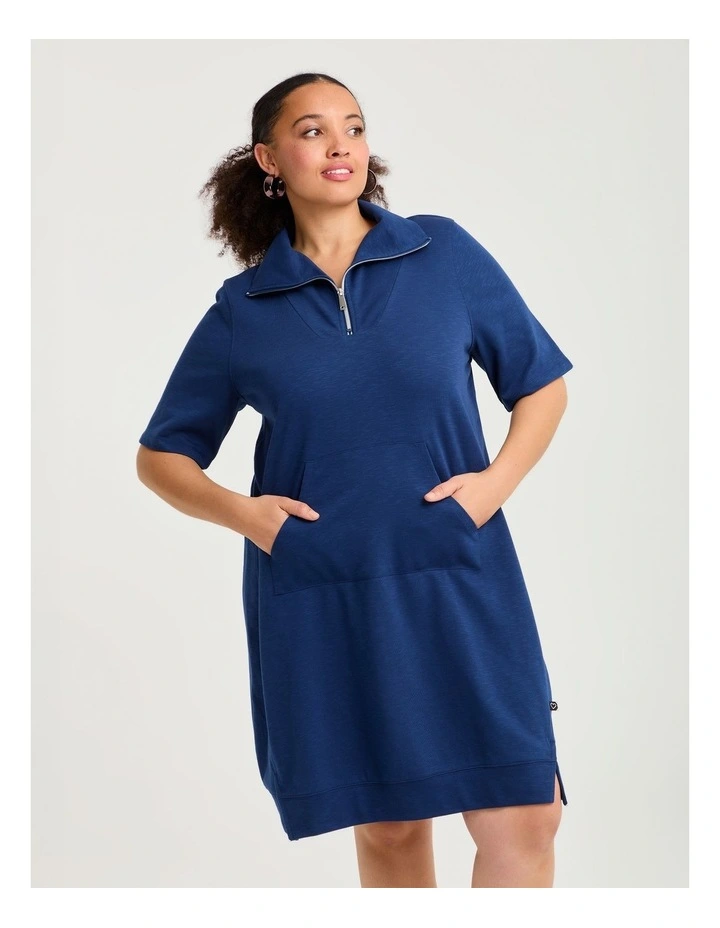 Zip Collar Short Sleeve Sweat Dress Storm image 4