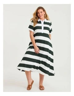 Cotton Maxi Polo Dress Sea Moss/off White