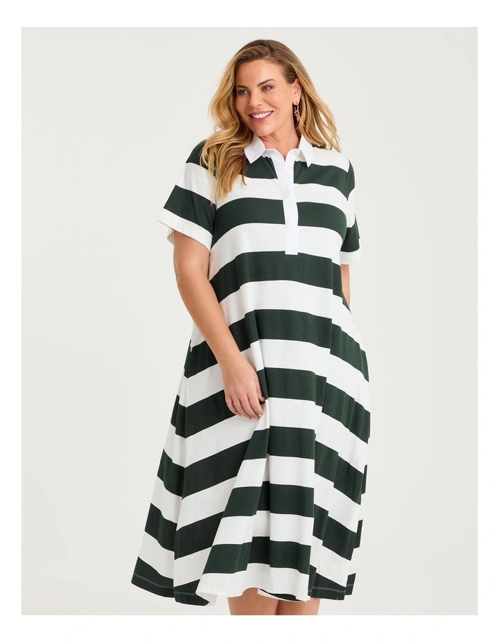 Cotton Maxi Polo Dress Sea Moss/off White image 3