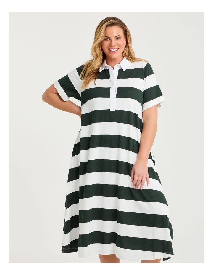 Cotton Maxi Polo Dress Sea Moss/off White image 4